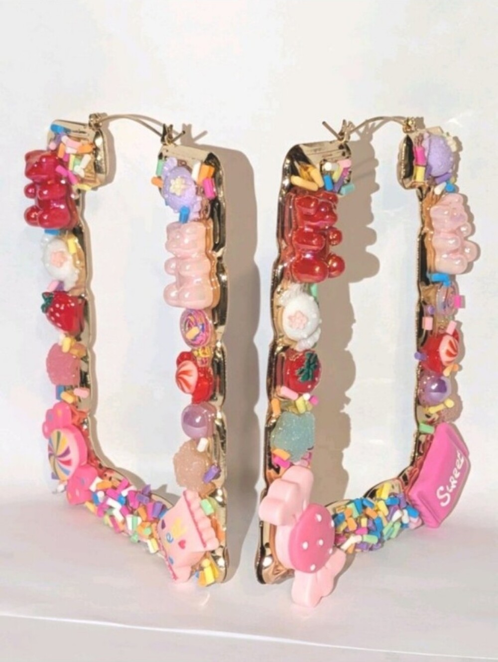 Hand CRAFTED Candy Sprinkle Statement Hoops - Picture 3 of 10